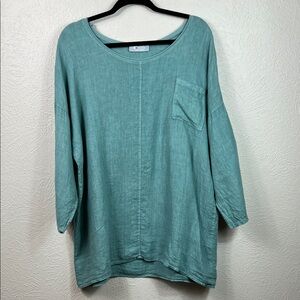 Tina Stephen’s Made in Italy Linen Lagenlook Drop Shoulder Tunic Top One Size